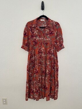 Natural Life Rebecca Midi Dress Orange Tropical Floral Small